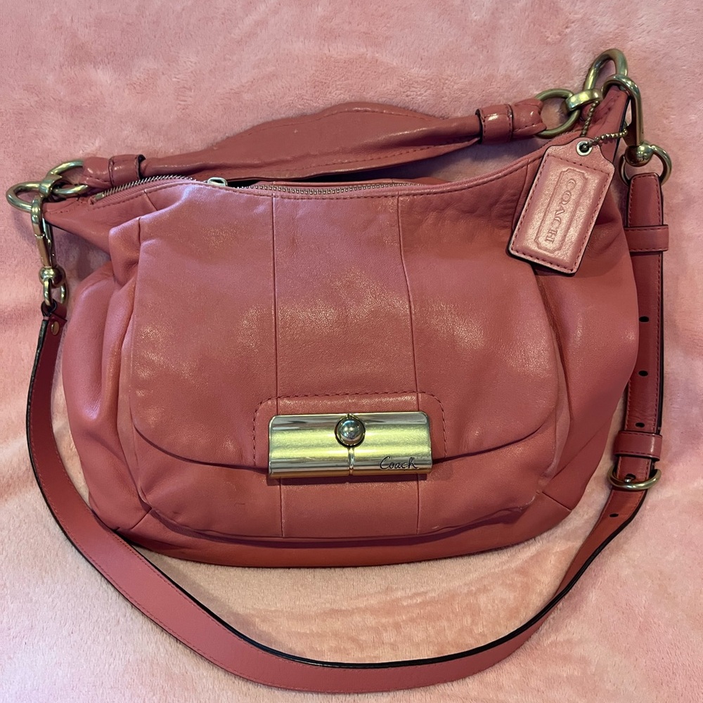 Coach Salmon Pink Soft Leather Kirstin Hobo Shoulder Bag with Gold Hardware